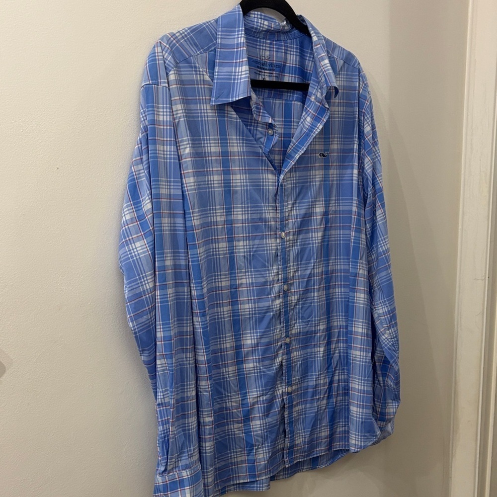 Vineyard Vines performance Light Blue Plaid Button Down Shirt - Mens XL